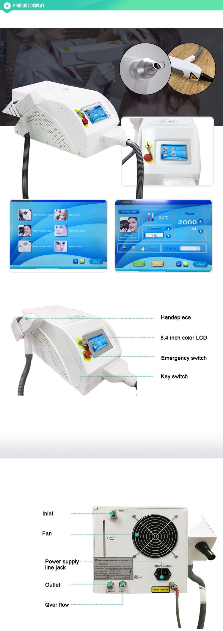 Factory Supply High Quality Portable ND-YAG laser tattoo removal system/new laser for tattoo removal machine price