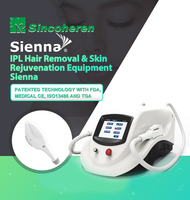 Medical CE/ISO13485 approved Intense pulsed light Sienna IPL  with shr two handles for hair removal and skin rejuvenation